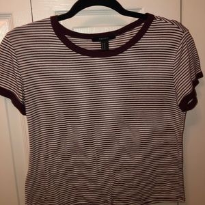 maroon and white stripped crop(ish) top
